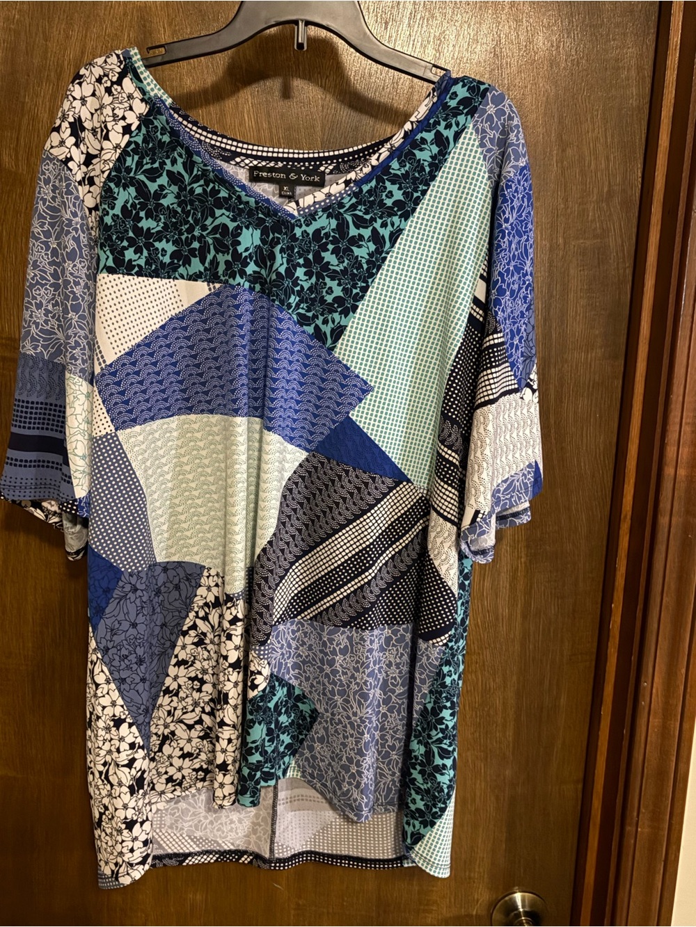 Alyx Blue & Teal Patchwork V-Neck Tunic